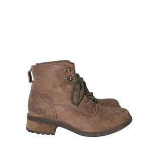 UGG‎ Denhali Brown Leather Fur Sherpa Lined Waterproof Hiking Boots Size 7